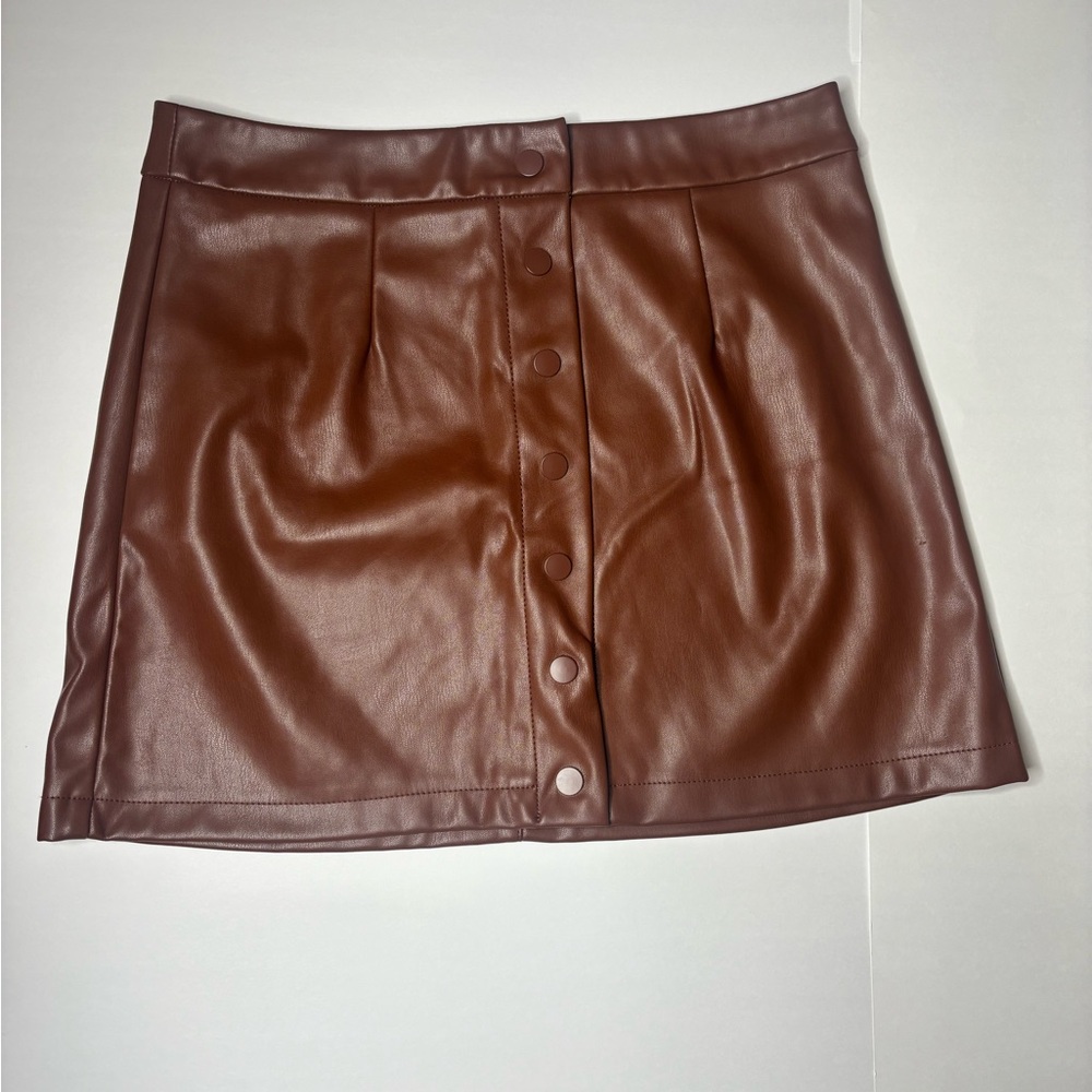 Noisy may Brown Faux Leather Mini Skirt